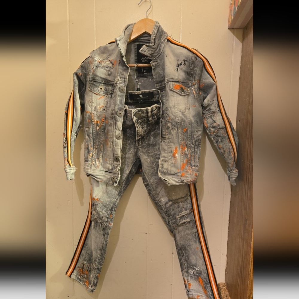 Jordan Craig Distressed Gray Jacket with Orange Accents